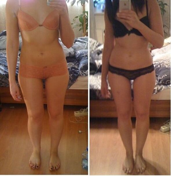 Uma menina antes e depois de perder peso com uma dieta japonesa em 14 dias